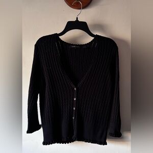 ❤️SOLD❤️ JEANNE PIERRE Black Cable Knit Button Up V-neck Cardigan Sweater Size M